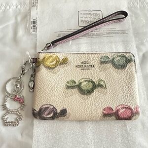 Coach Corner Zip Wristlet With Candy Print and Charms
